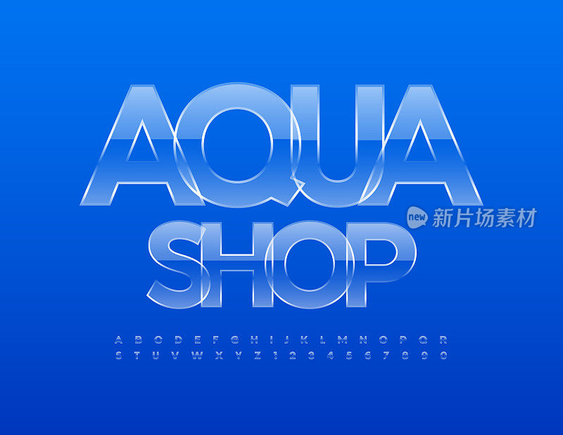 矢量创意标志Aqua商店。Slim Glass字母表字母和数字设置